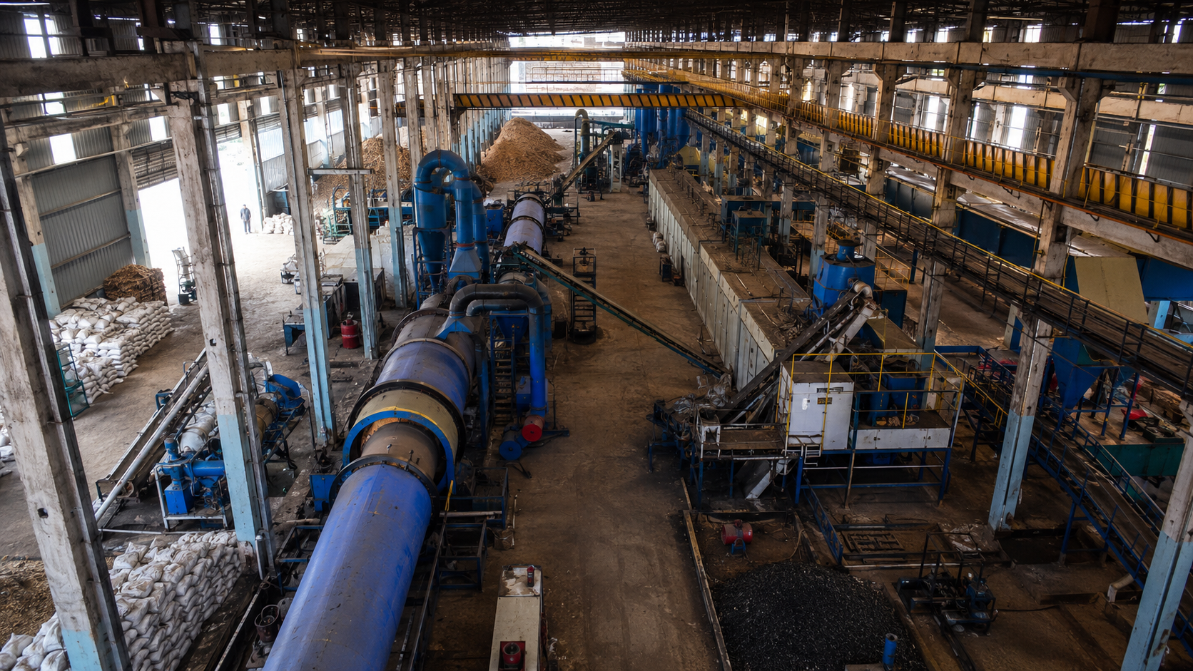 Complete biochar plant layout — sustainable industrial ecosystem