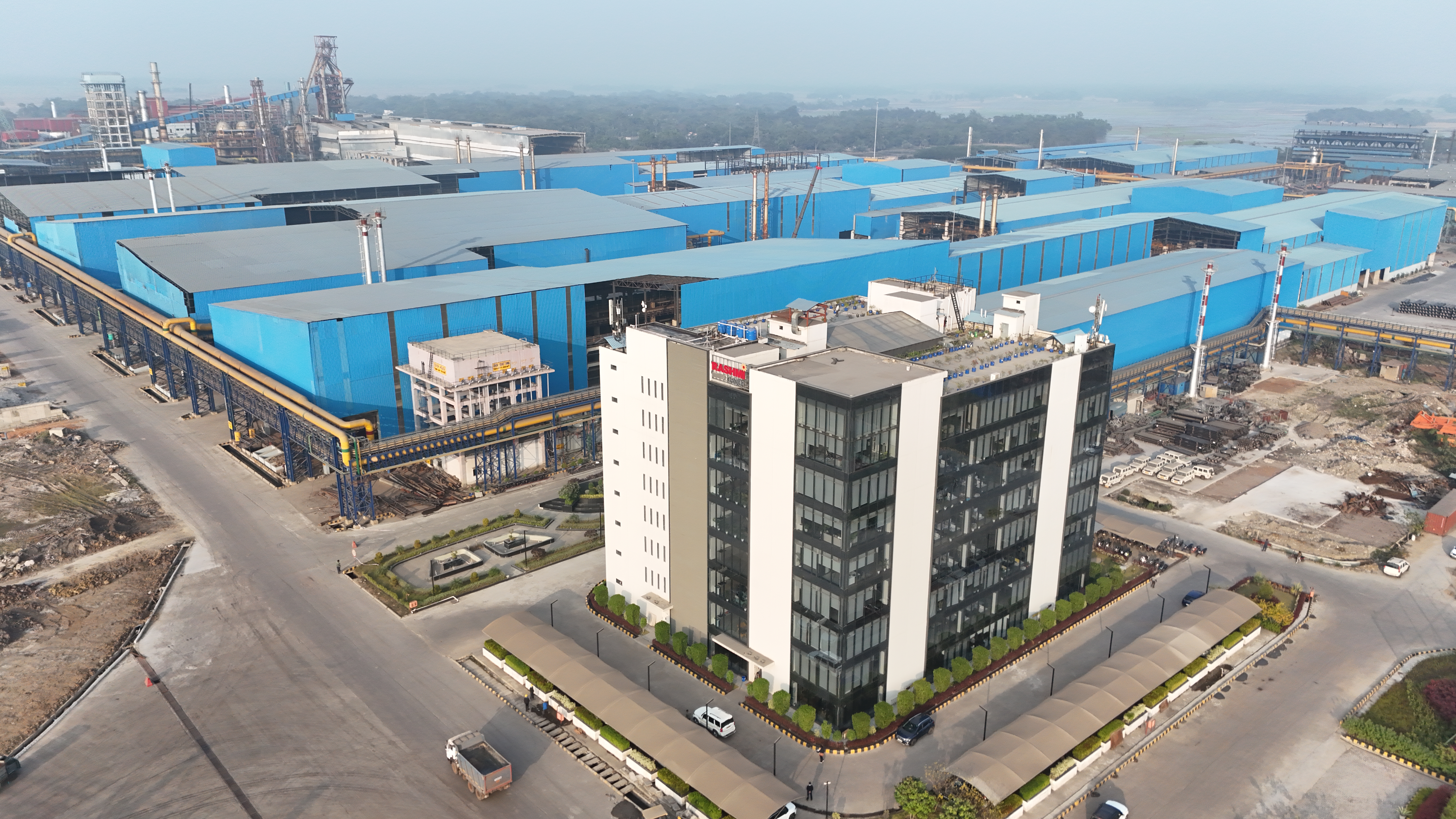 Aerial view of sustainable biomass manufacturing facility