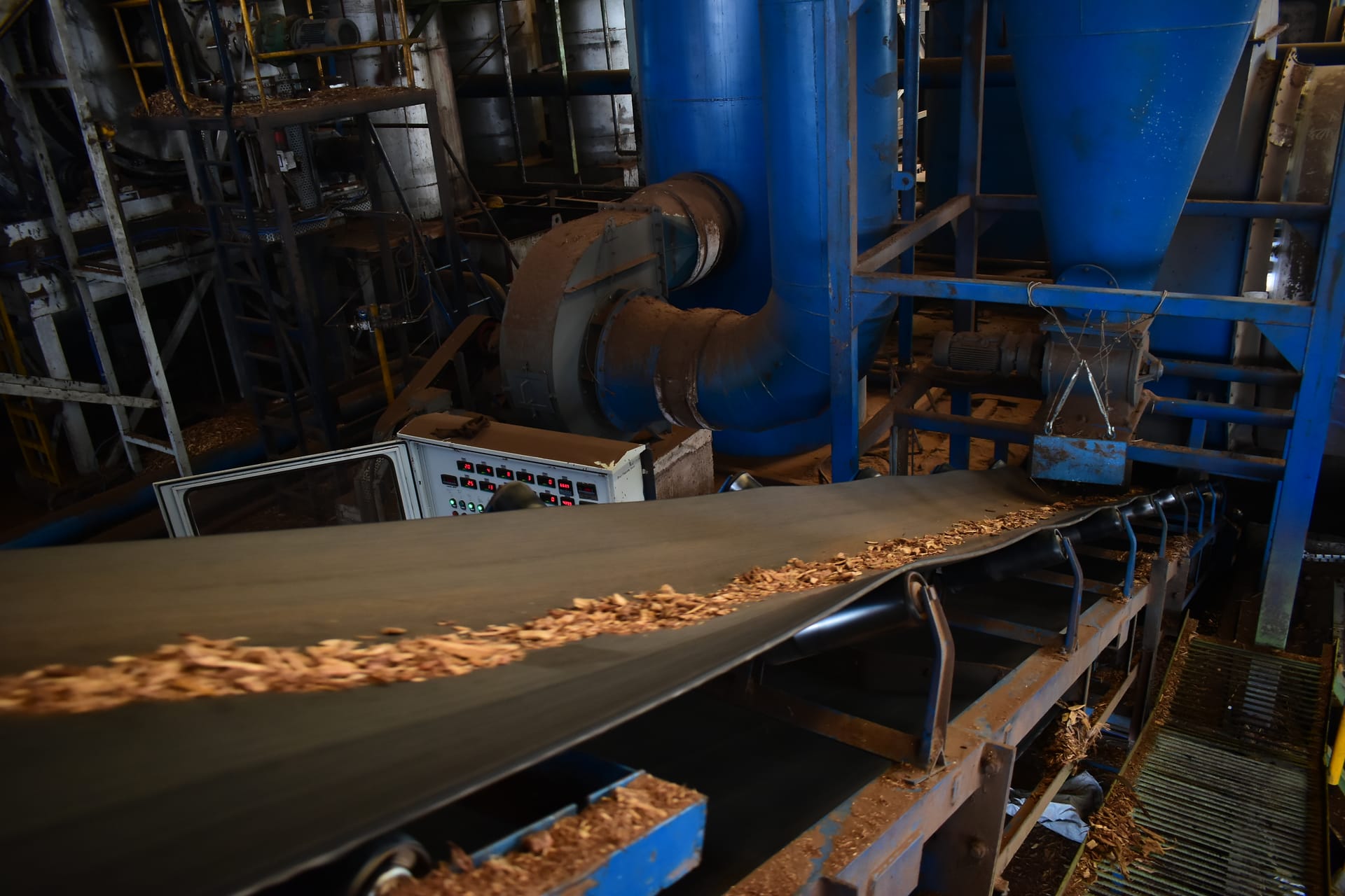 Biomass conveyor line with process control and feeding systems