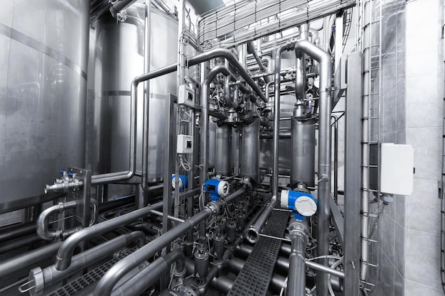 Chemical production equipment and process piping inside a plant