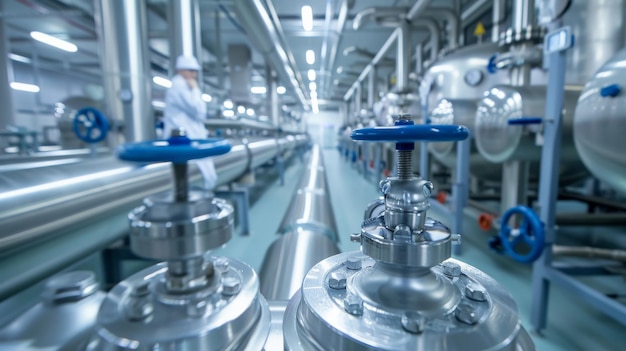 Sterile pharmaceutical plant with stainless steel pipelines and valves