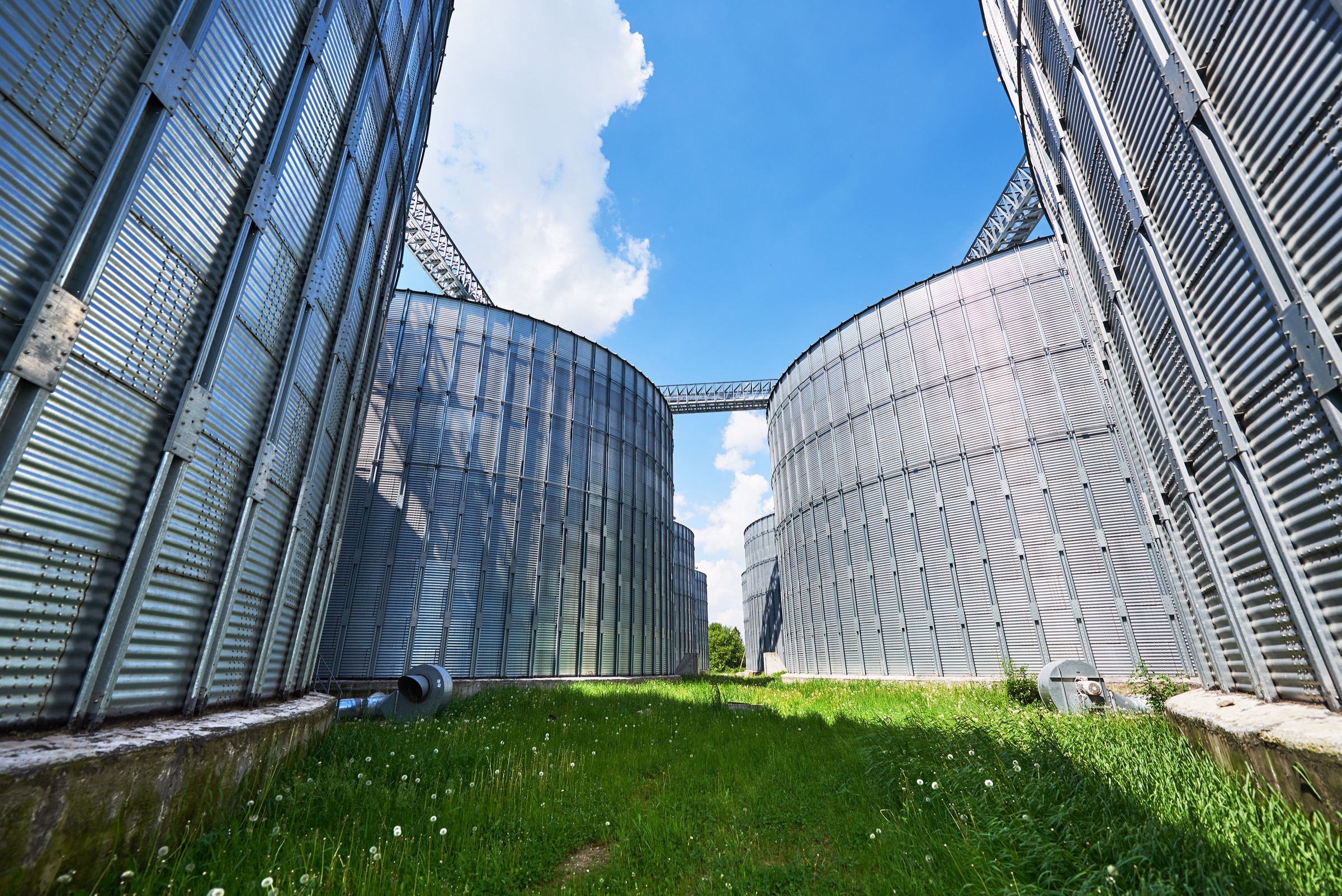 Agricultural silos at biomass processing scale