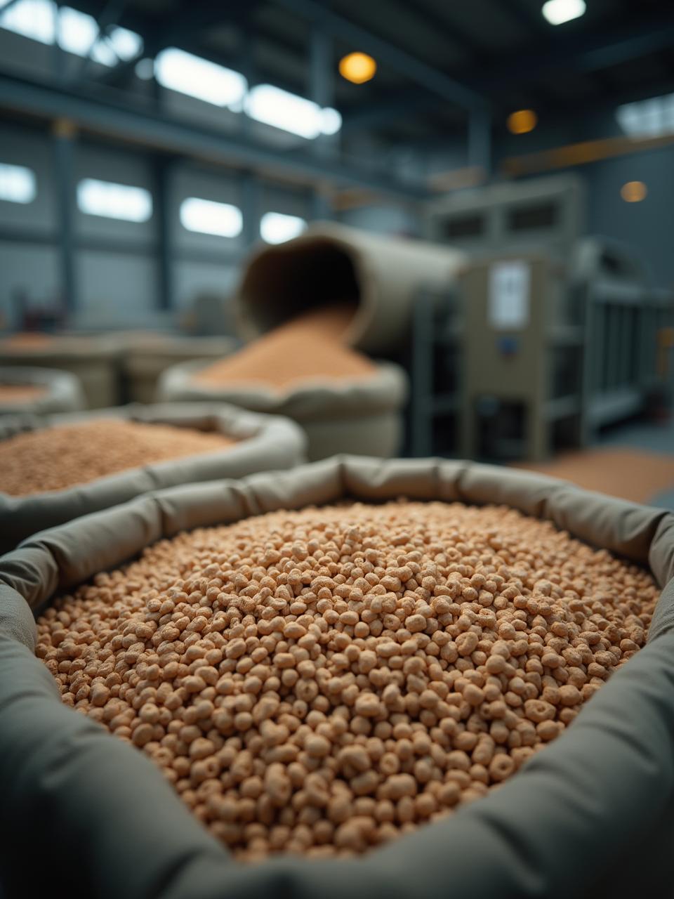 Finished industrial wood pellets ready for batch dispatch