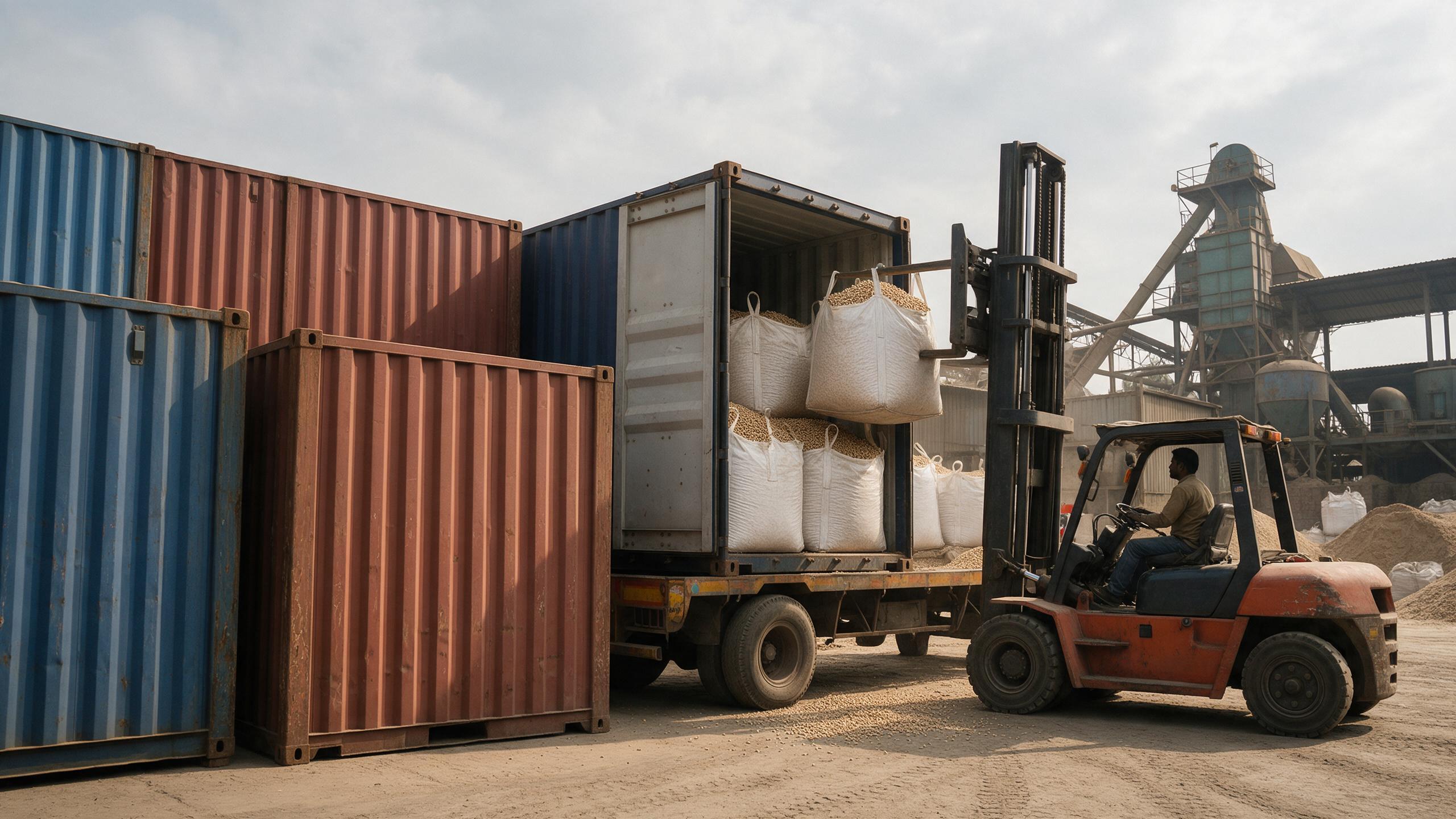 Shipping containers prepared for export dispatch